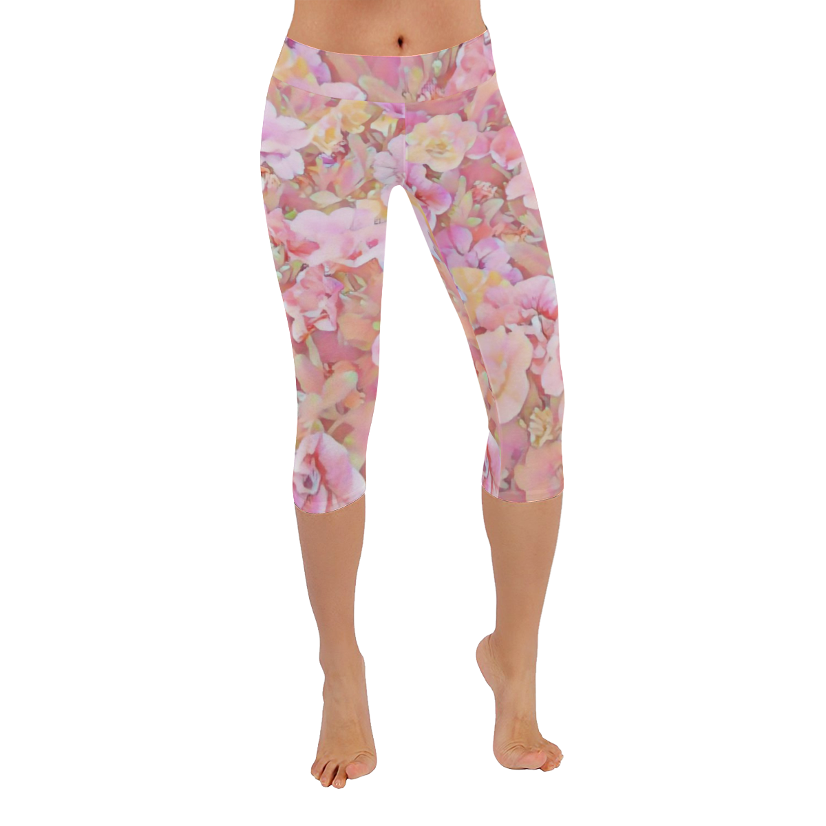 Lovely Floral 36A by FeelGood Women's Low Rise Capri Leggings (Invisible Stitch) (Model L08)