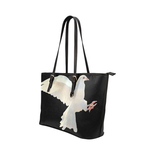 White Dove Peace Symbol Nature Bird Leather Tote Bag/Small (Model 1651)