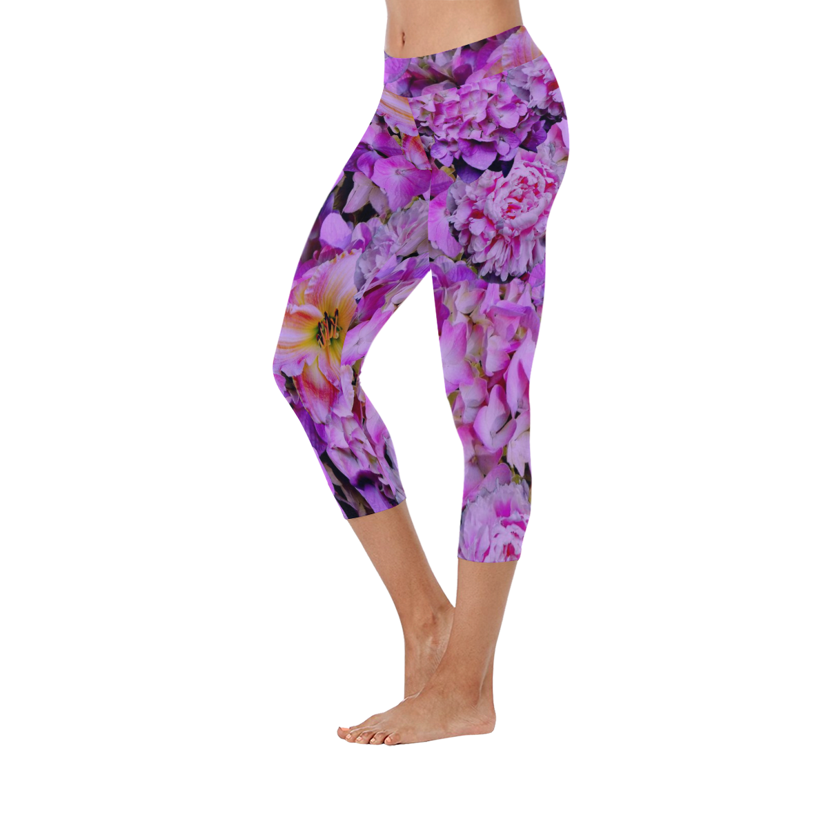 wonderful floral 24  by FeelGood Women's Low Rise Capri Leggings (Invisible Stitch) (Model L08)