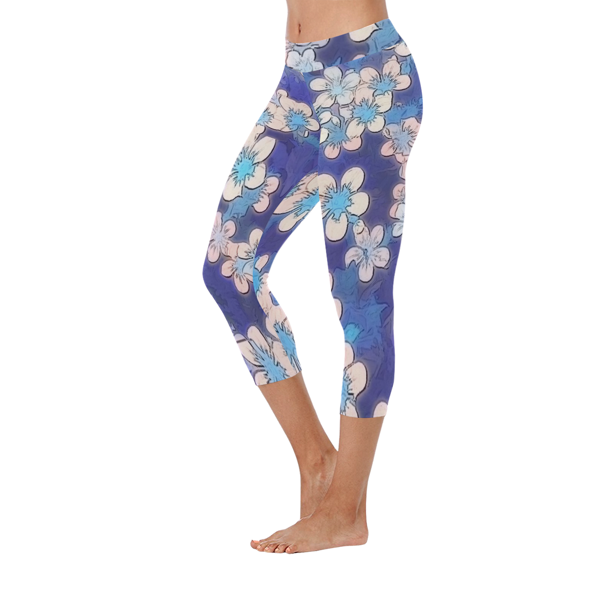 lovely floral 29 C by FeelGood Women's Low Rise Capri Leggings (Invisible Stitch) (Model L08)