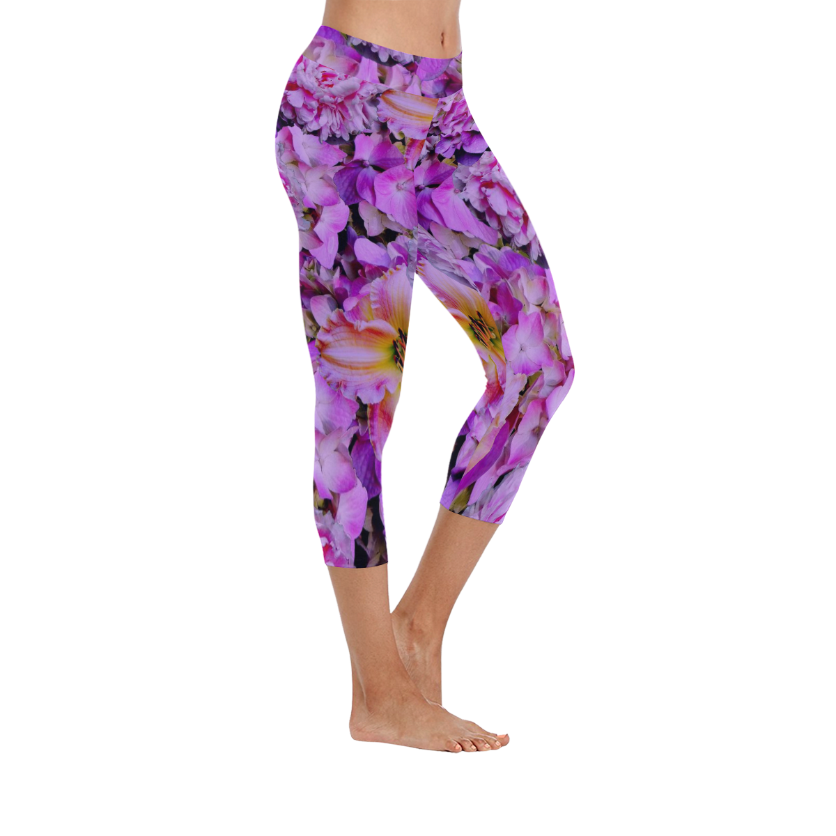 wonderful floral 24  by FeelGood Women's Low Rise Capri Leggings (Invisible Stitch) (Model L08)