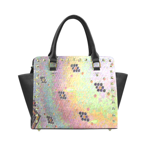 Enamel Hexagon Tile Scales Rainbow Colors Rivet Shoulder Handbag (Model 1645)
