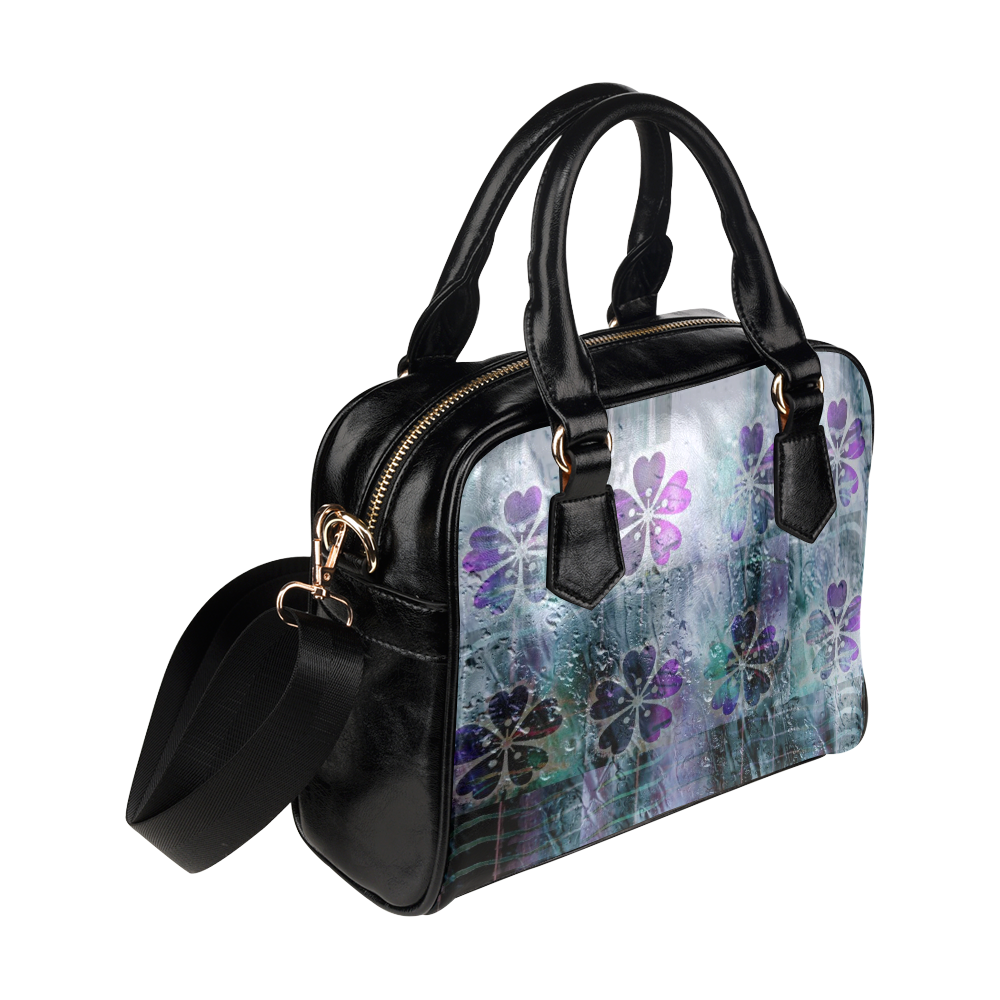 Rain drops with purple flowers. Shoulder Handbag (Model 1634)