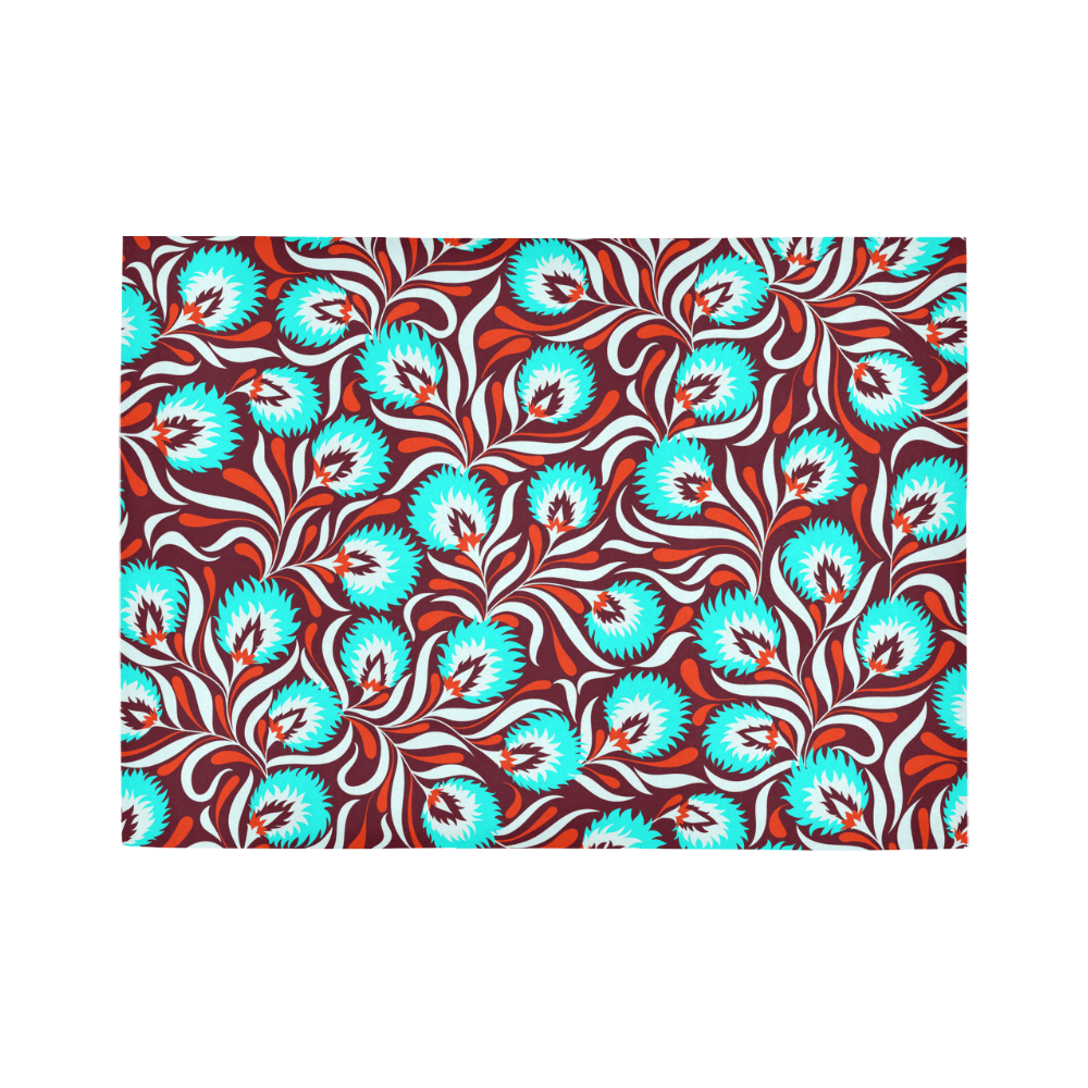 Cute Vintage Red Aqua Floral Pattern Area Rug7'x5'