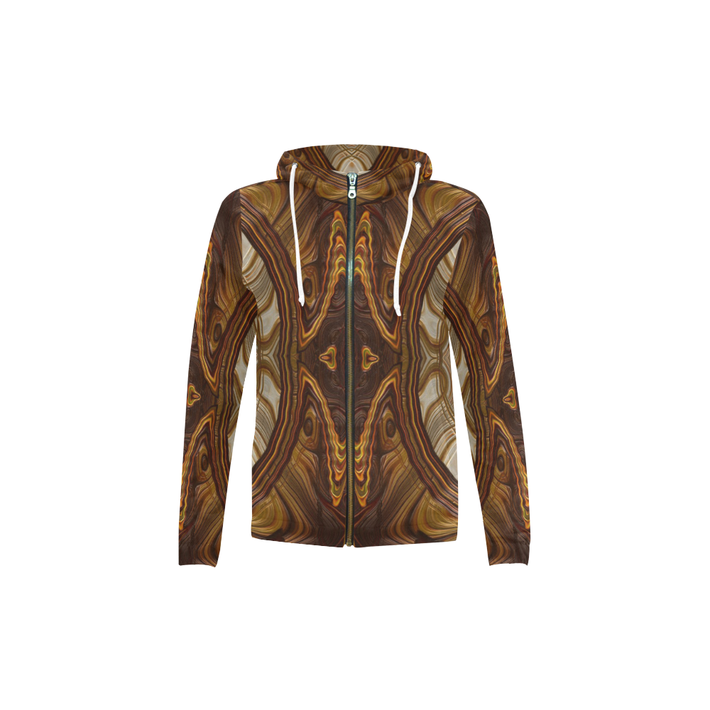 Petrified Wood Parquetry Fractal Abstract All Over Print Full Zip Hoodie for Kid (Model H14)