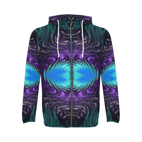 Amethyst Sapphire Turquoise Gems Fractal Abstract All Over Print Full Zip Hoodie for Men (Model H14)