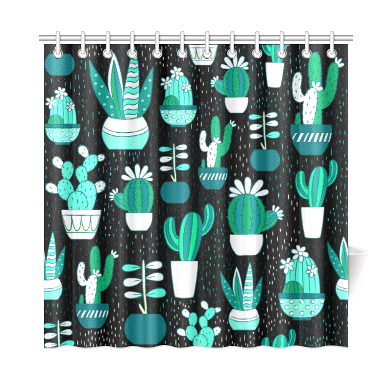 Cute Cactus Floral Pattern Succulents Shower Curtain 72"x72"