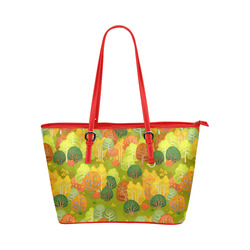 Autumn Forest Red Orange Yellow Beautiful Trees Leather Tote Bag/Small (Model 1651)