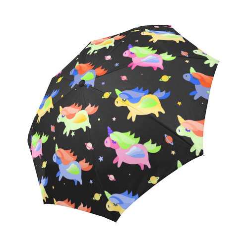 Cute Flying Unicorns Stars Planets Starry Night Auto-Foldable Umbrella (Model U04)