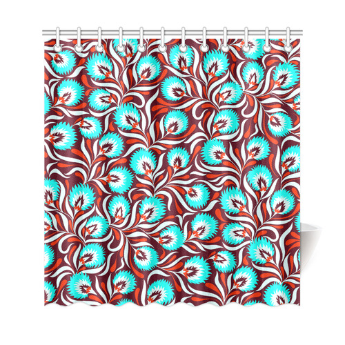 Cute Vintage Red Aqua Floral Pattern Shower Curtain 69"x72"