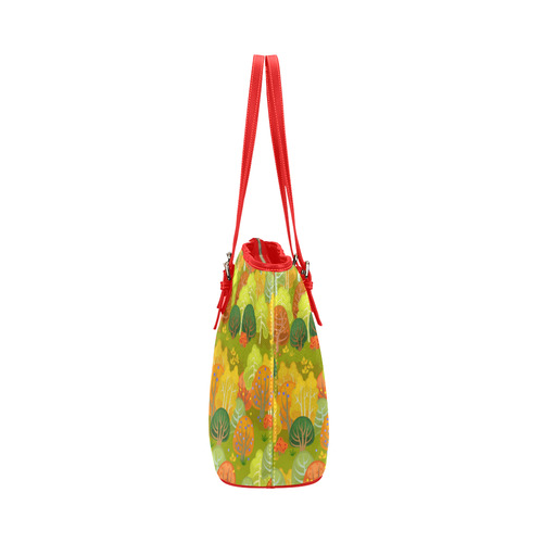 Autumn Forest Red Orange Yellow Beautiful Trees Leather Tote Bag/Large (Model 1651)