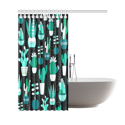 Cute Cactus Floral Pattern Succulents Shower Curtain 69"x72"