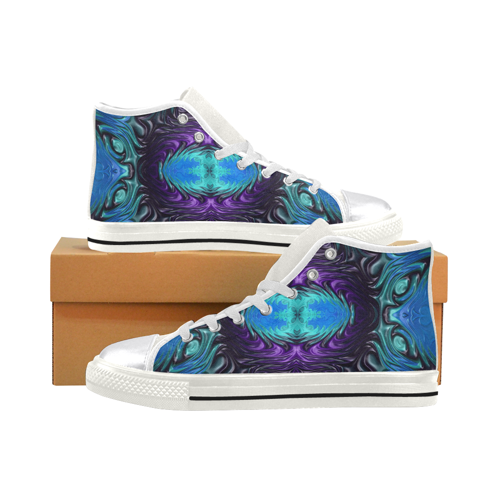 Amethyst Sapphire Turquoise Gems Fractal Abstract Women's Classic High Top Canvas Shoes (Model 017)