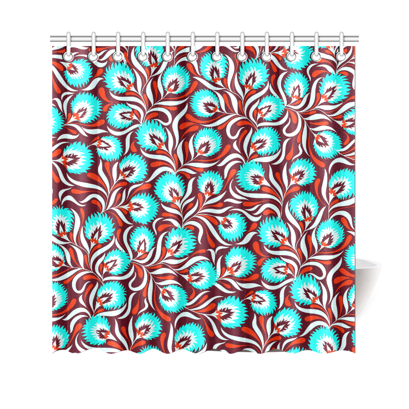 Cute Vintage Red Aqua Floral Pattern Shower Curtain 69"x70"