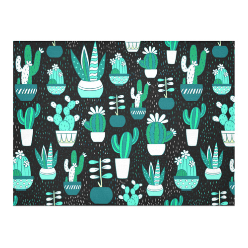 Cute Cactus Floral Pattern Succulents Cotton Linen Tablecloth 52"x 70"