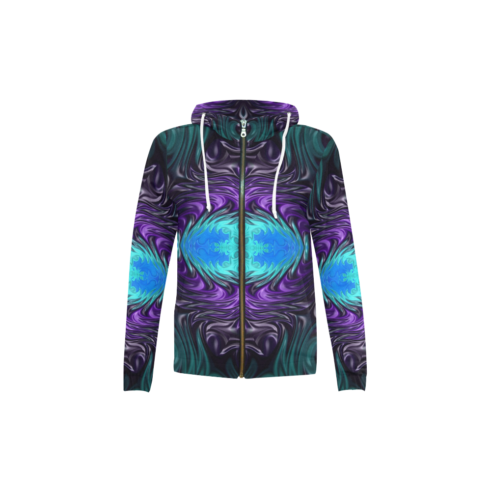 Amethyst Sapphire Turquoise Gems Fractal Abstract All Over Print Full Zip Hoodie for Kid (Model H14)