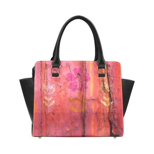 Rusted steel with pink flowers Classic Shoulder Handbag (Model 1653)
