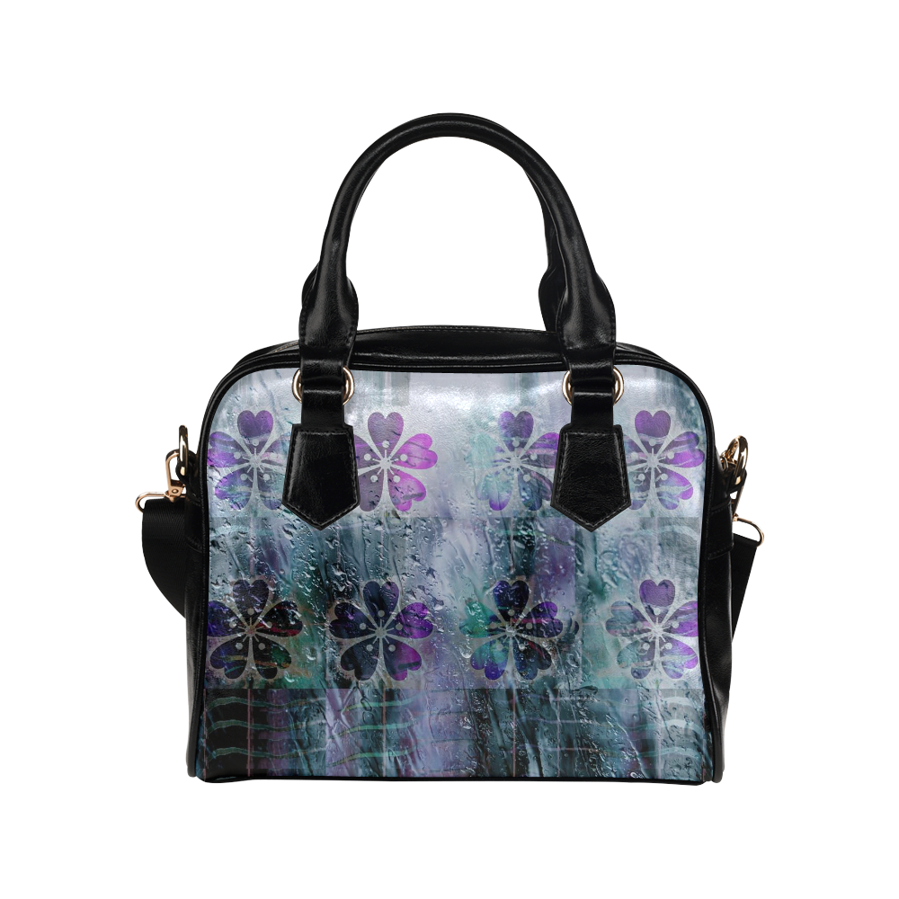 Rain drops with purple flowers. Shoulder Handbag (Model 1634)