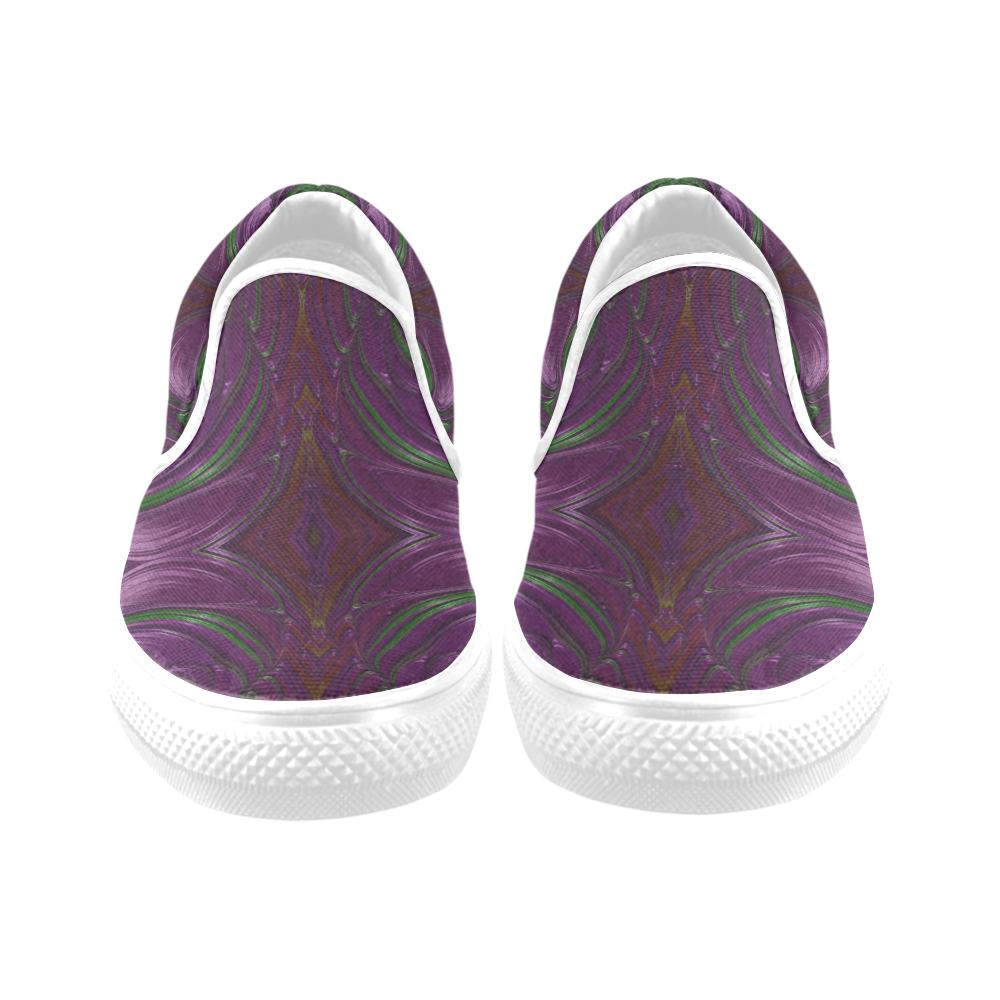 Emerald and Amethyst Jeweled Fractal Abstract Women's Unusual Slip-on Canvas Shoes (Model 019)