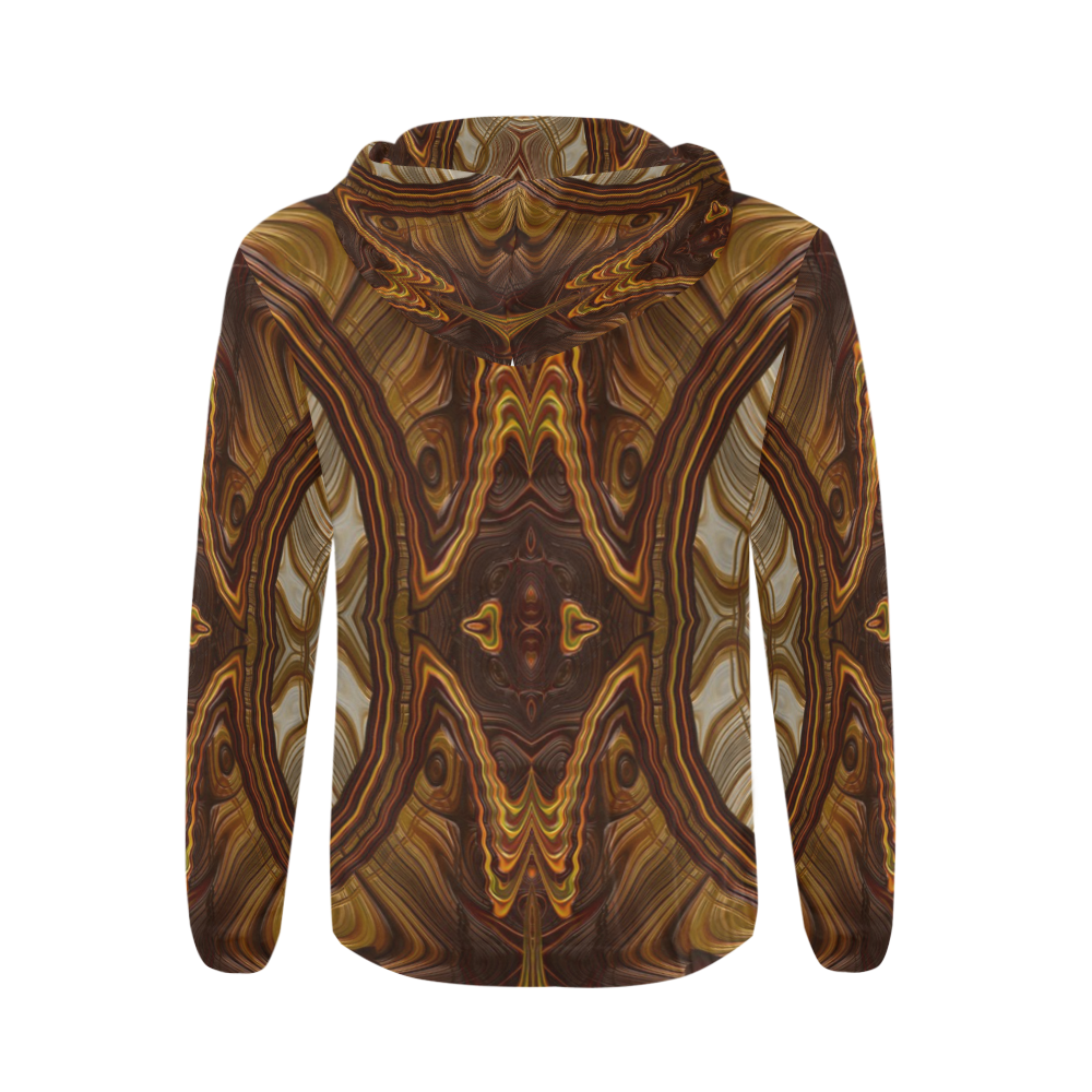 Petrified Wood Parquetry Fractal Abstract All Over Print Full Zip Hoodie for Men (Model H14)