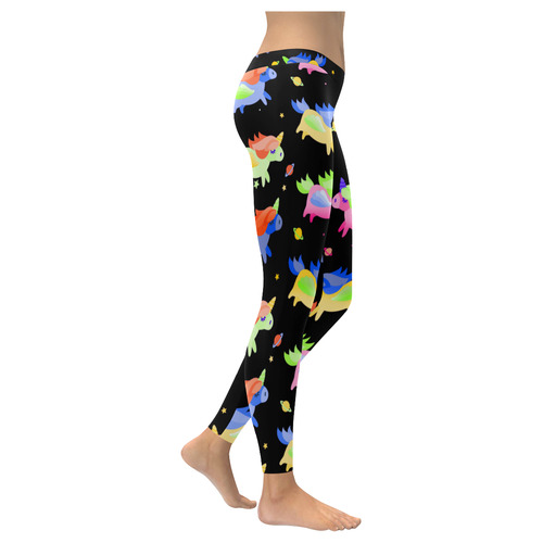 Cute Flying Unicorns Stars Planets Starry Night Women's Low Rise Leggings (Invisible Stitch) (Model L05)