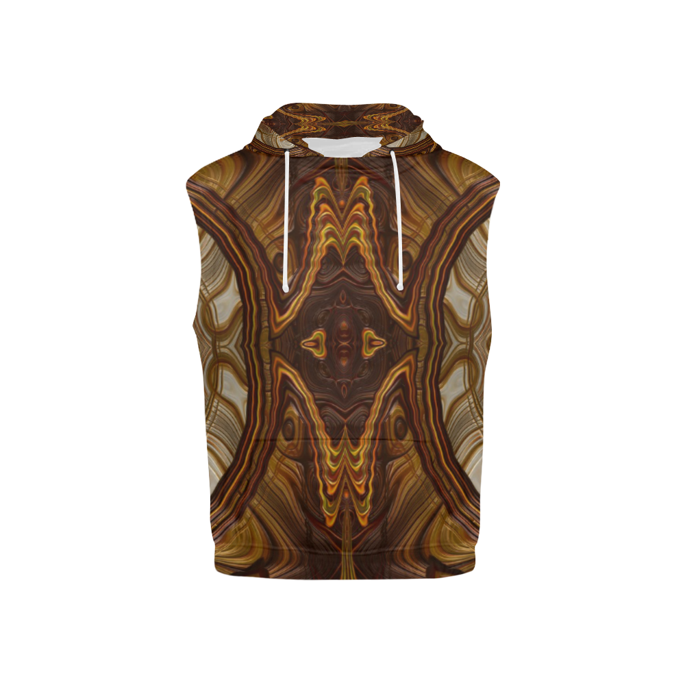 Petrified Wood Parquetry Fractal Abstract All Over Print Sleeveless Hoodie for Kid (Model H15)