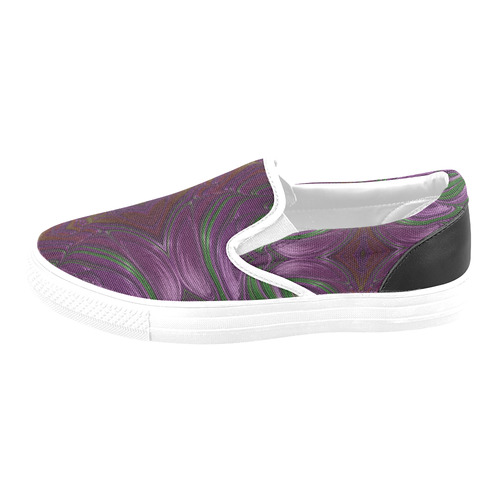 Emerald and Amethyst Jeweled Fractal Abstract Women's Unusual Slip-on Canvas Shoes (Model 019)