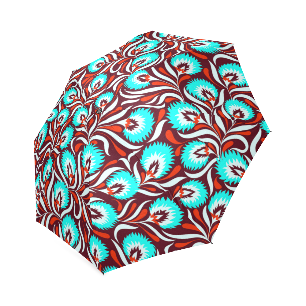Cute Vintage Red Aqua Floral Pattern Foldable Umbrella (Model U01)