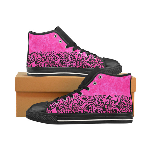 Modern PaperPrint hot pink by JamColors Men’s Classic High Top Canvas Shoes /Large Size (Model 017)