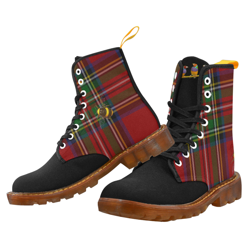 Tartan Birds and Bees Black Toe Martin Boots For Women Model 1203H