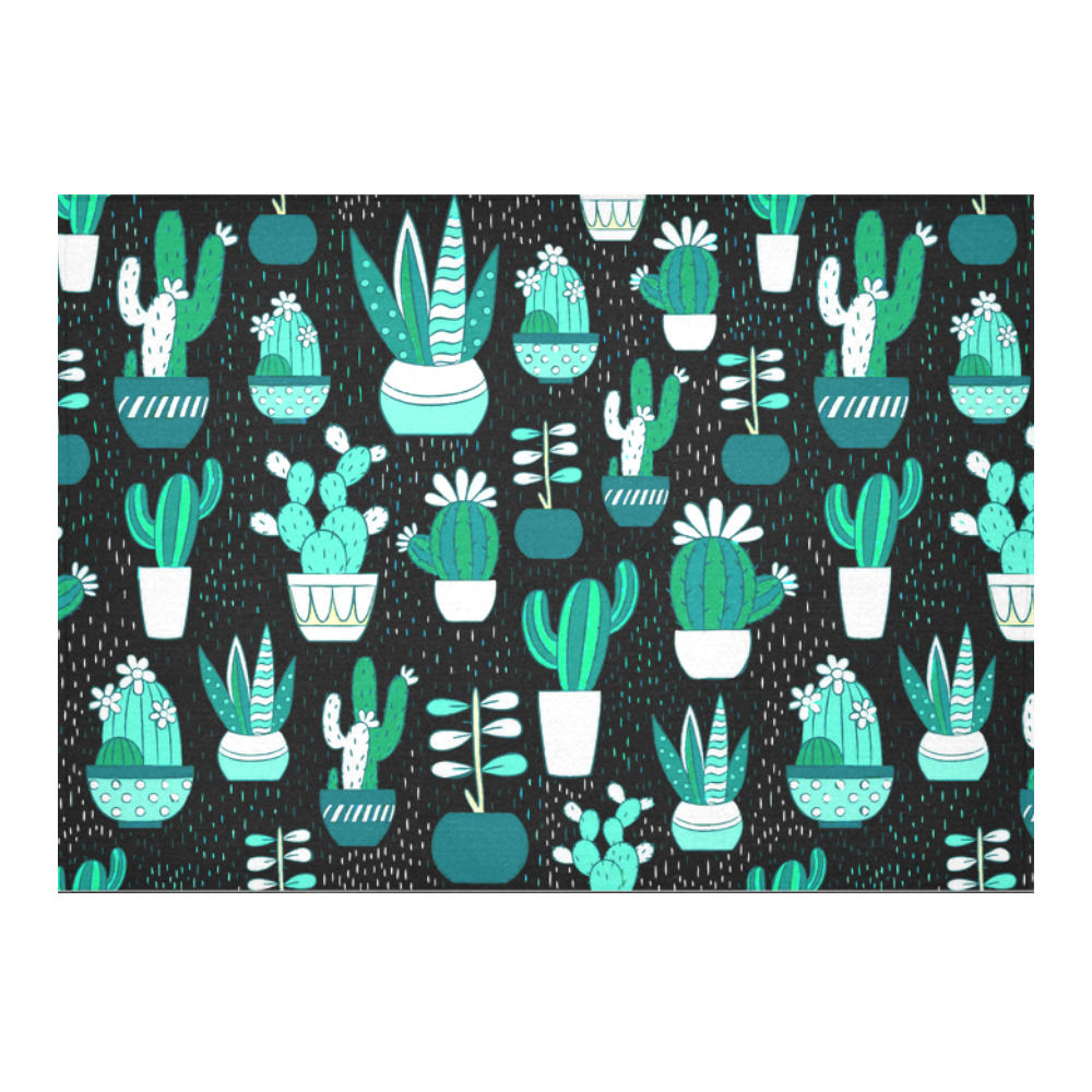 Cute Cactus Floral Pattern Succulents Cotton Linen Tablecloth 60"x 84"