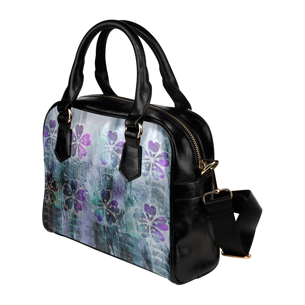 Rain drops with purple flowers. Shoulder Handbag (Model 1634)