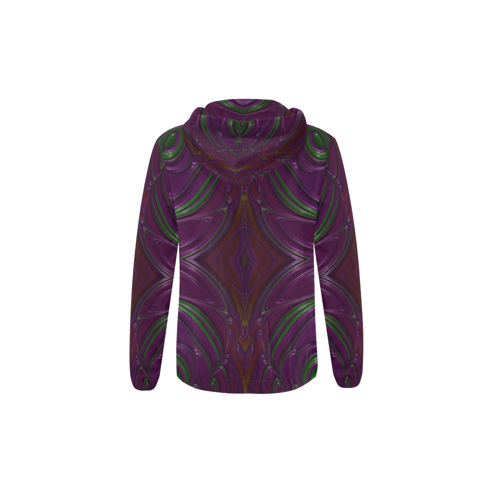Emerald and Amethyst Jeweled Fractal Abstract All Over Print Full Zip Hoodie for Kid (Model H14)