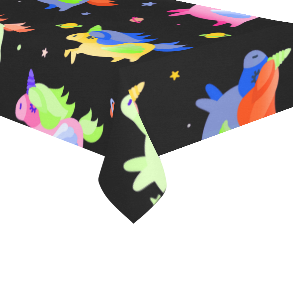 Cute Flying Unicorns Stars Planets Starry Night Cotton Linen Tablecloth 60"x120"
