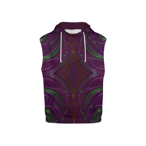 Emerald and Amethyst Jeweled Fractal Abstract All Over Print Sleeveless Hoodie for Kid (Model H15)