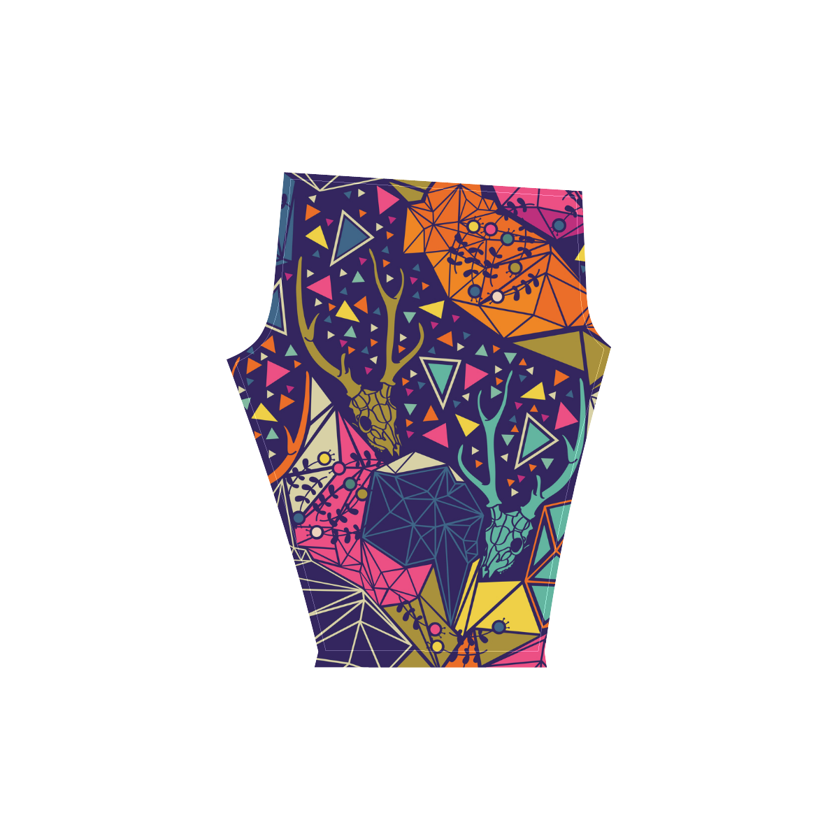 Skull with Floral and Polygonal Ornament Women's Low Rise Capri Leggings (Invisible Stitch) (Model L08)