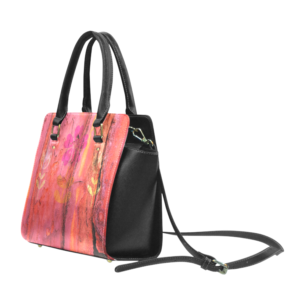 Rusted steel with pink flowers Classic Shoulder Handbag (Model 1653)