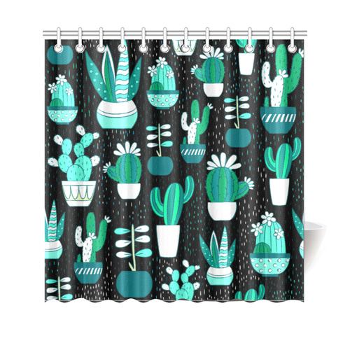 Cute Cactus Floral Pattern Succulents Shower Curtain 69"x70"