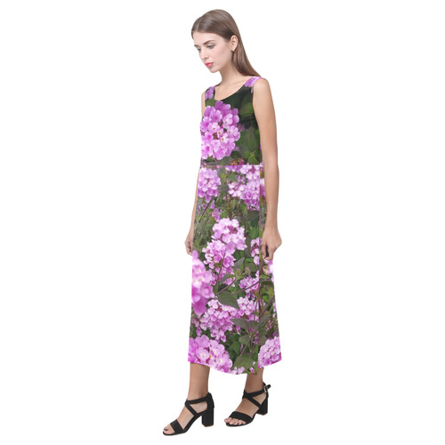 Purple flowers Phaedra Sleeveless Open Fork Long Dress (Model D08)