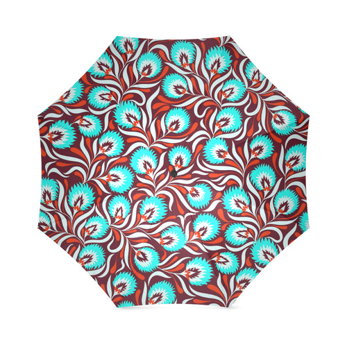 Cute Vintage Red Aqua Floral Pattern Foldable Umbrella (Model U01)