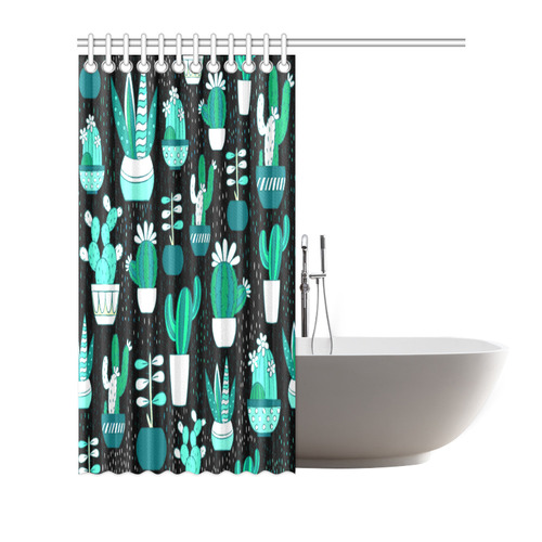 Cute Cactus Floral Pattern Succulents Shower Curtain 72"x72"