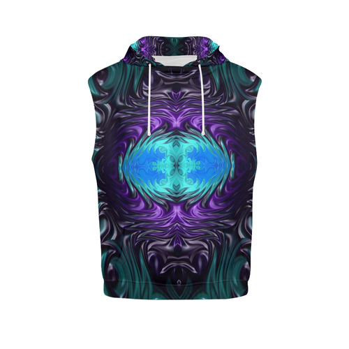 Amethyst Sapphire Turquoise Gems Fractal Abstract All Over Print Sleeveless Hoodie for Men (Model H15)