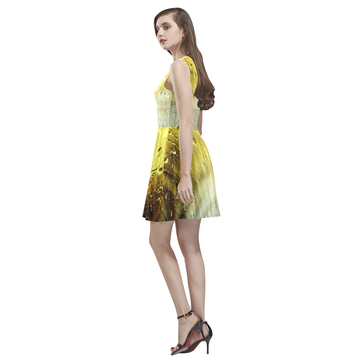 Golden rain drops Thea Sleeveless Skater Dress(Model D19)