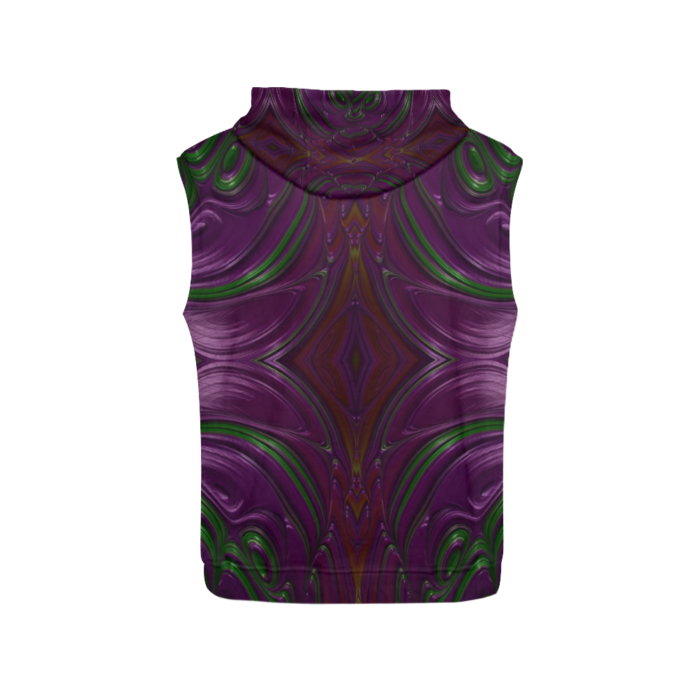 Emerald and Amethyst Jeweled Fractal Abstract All Over Print Sleeveless Hoodie for Men (Model H15)