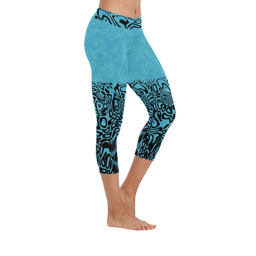 Modern PaperPrint turquoise by JamColors Women's Low Rise Capri Leggings (Invisible Stitch) (Model L08)