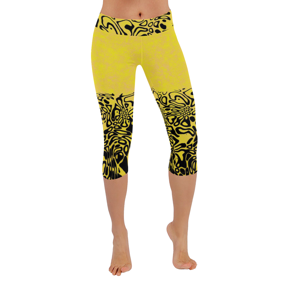 Modern PaperPrint yellow by JamColors Women's Low Rise Capri Leggings (Invisible Stitch) (Model L08)