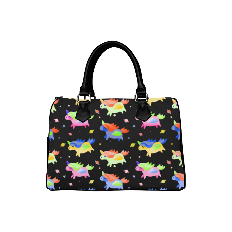 Cute Flying Unicorns Stars Planets Starry Night Boston Handbag (Model 1621)