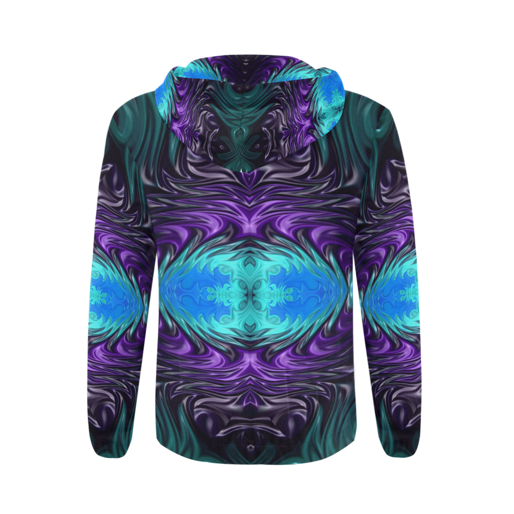 Amethyst Sapphire Turquoise Gems Fractal Abstract All Over Print Full Zip Hoodie for Men (Model H14)