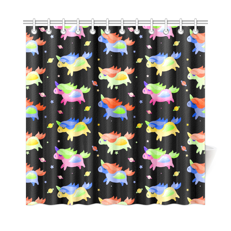 Cute Flying Unicorns Stars Planets Starry Night Shower Curtain 72"x72"