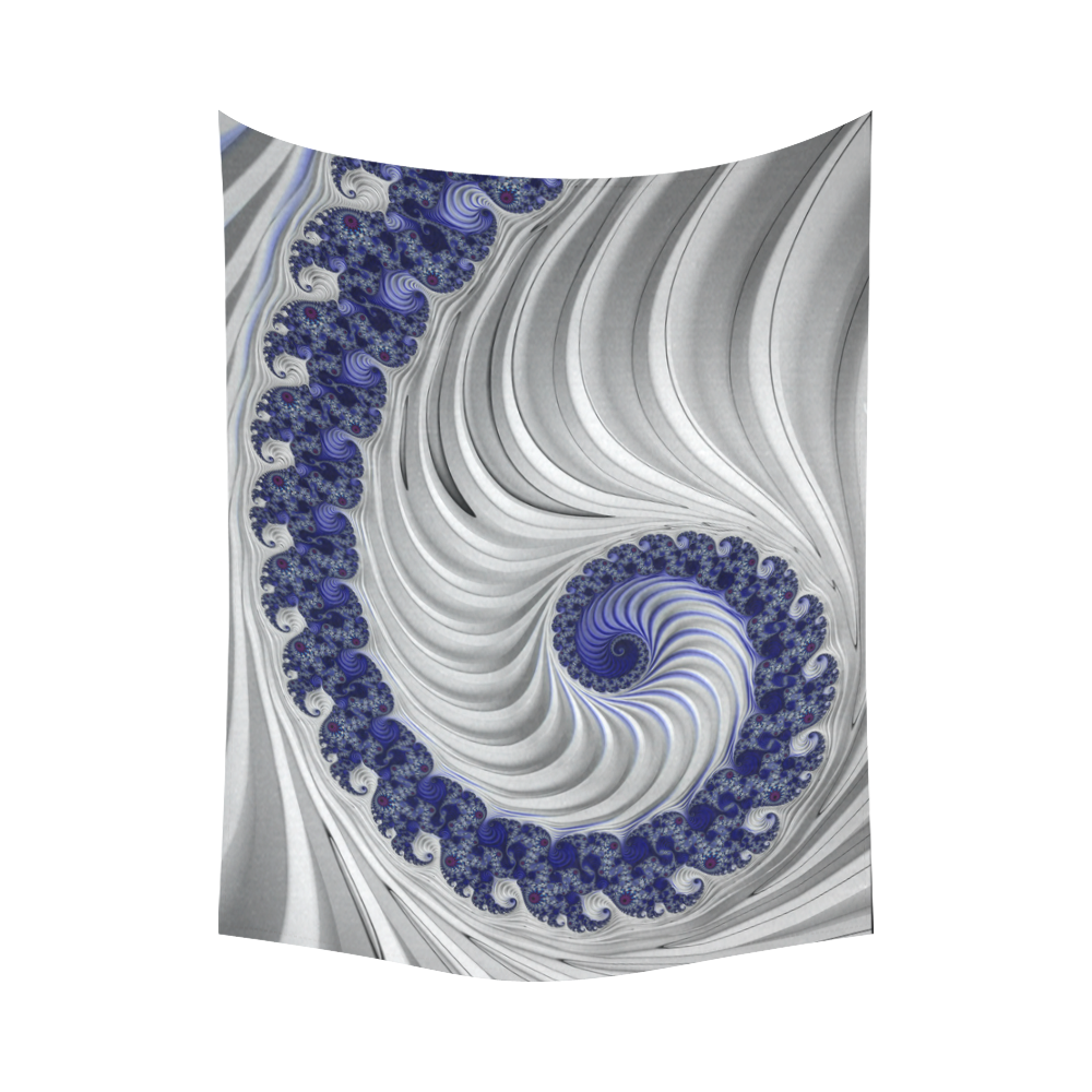 Blue Lines & Waves Abstract Fractal Art Cotton Linen Wall Tapestry 80"x 60"